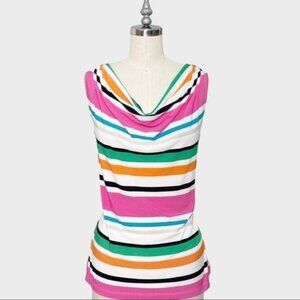Calvin Klein Stripe Drape Neckline Sleeveless Blouse Medium